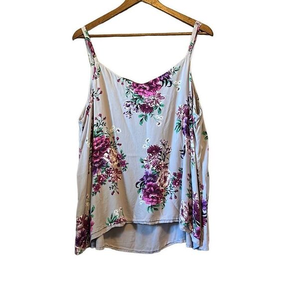 Torrid Floral Print Tank Top Sleeveless Casual Plus Size V-Neck Blouse - Picture 5 of 5